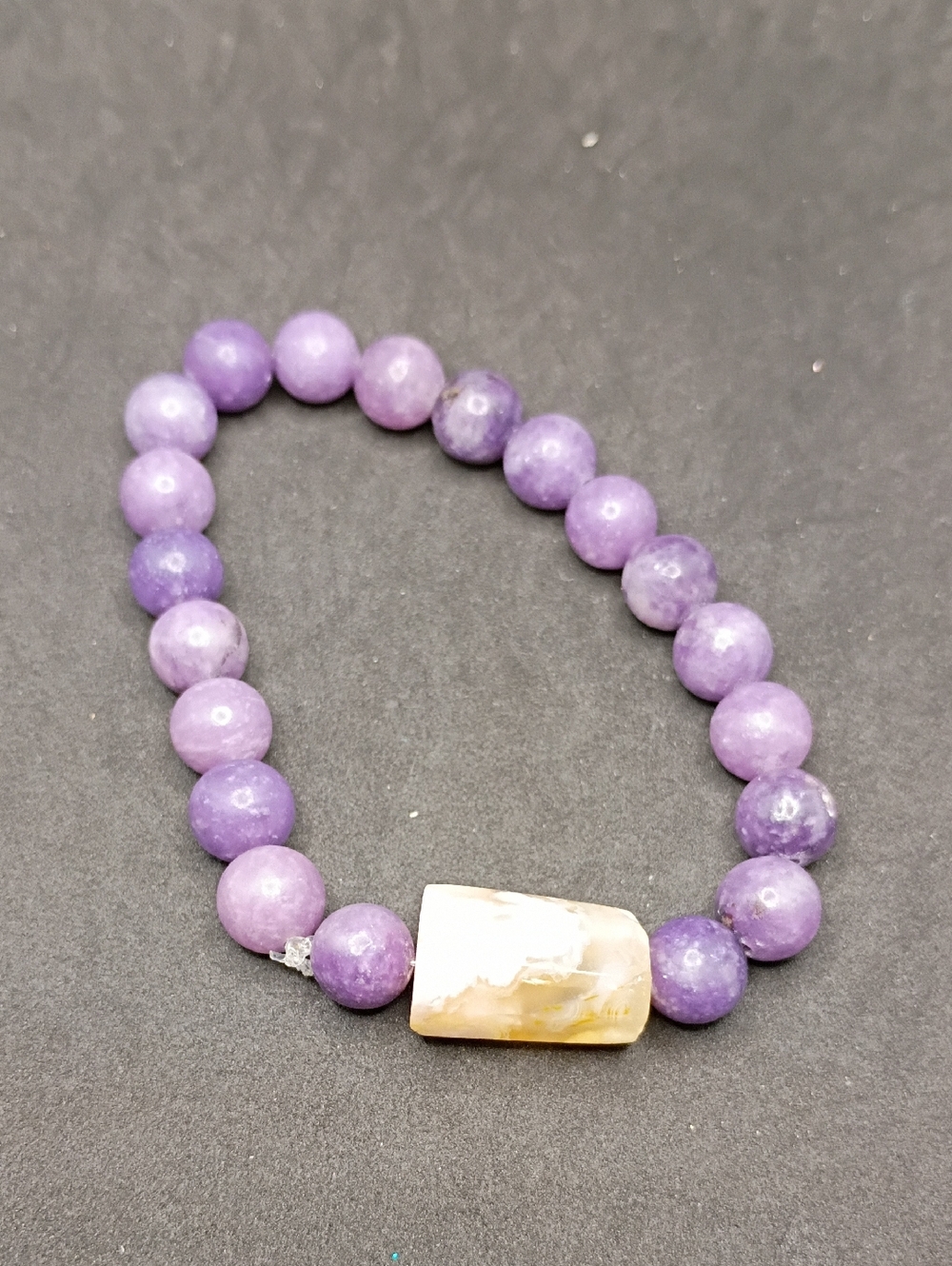 Purple Beaded Stretch Bracelet with Natural Stones